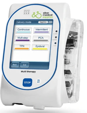 Sapphire IV infusion pump, portable and lightweight, designed for EMS and air medical IV infusions during critical transport. Sapphire IV infusion pump, portable, for EMS and air medical IV therapy. PN: 17000-028-1039, 17000-028-0072.