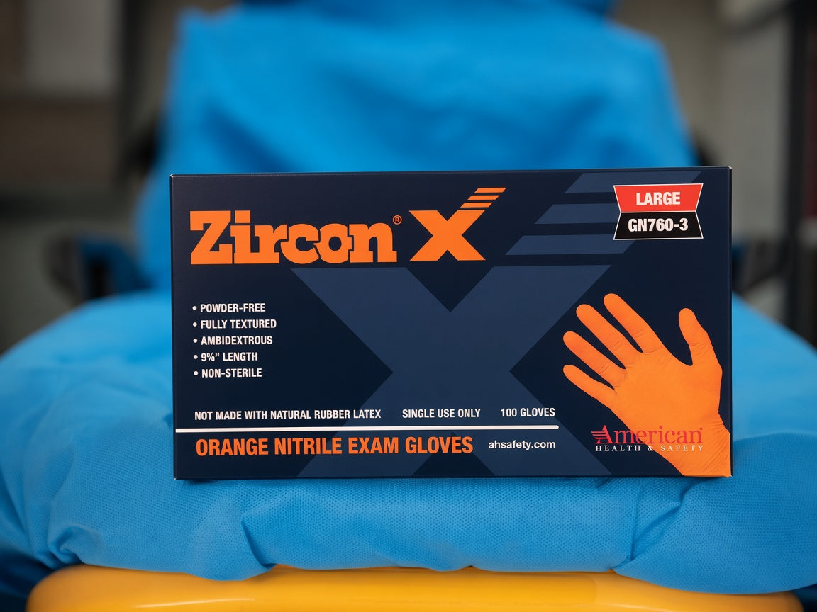 Zircon X orange nitrile exam gloves box